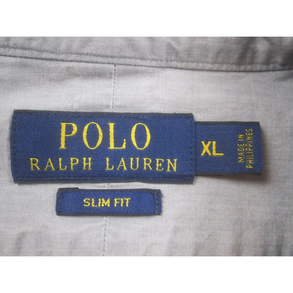 Polo Ralph Lauren Shirt Mens XL Gray Slim Fit 100% Cotton Button‎ Front Casual
